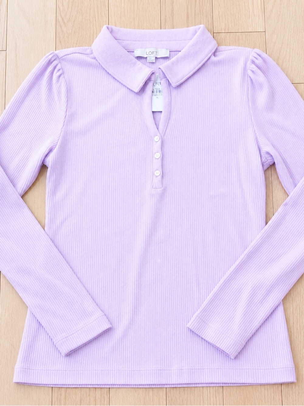 LOFT Lavender Ribbed Collared Henley Knit Top - Picture 3 of 7